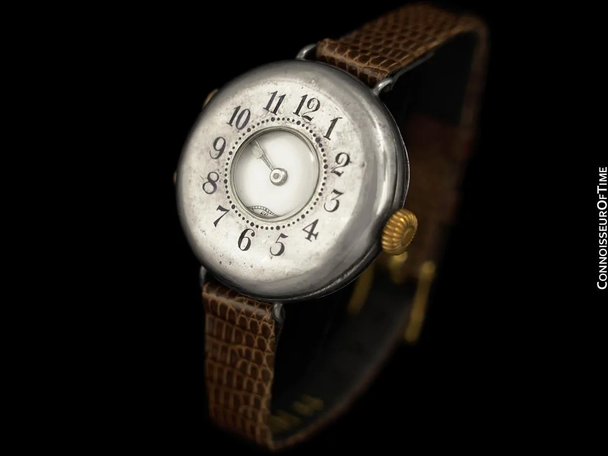 1914 Rolex Rare Vintage Mens World War I Era Military Officers Demi-Hunter Trench Watch - Sterling Silver