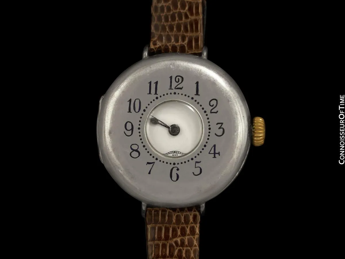 1914 Rolex Rare Vintage Mens World War I Era Military Officers Demi-Hunter Trench Watch - Sterling Silver