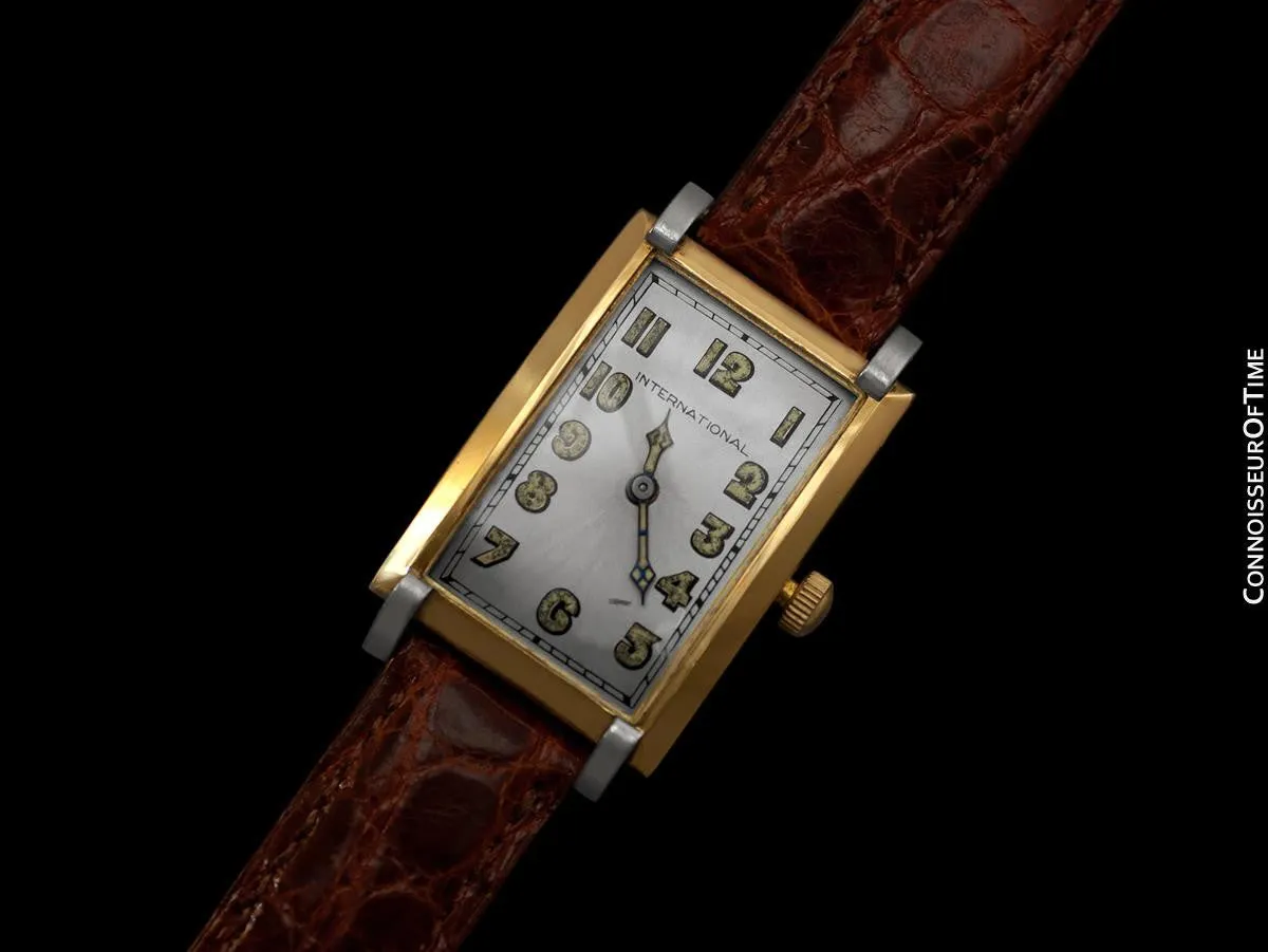 1929 IWC Vintage Art Deco Massive 43mm Mens Wristwatch - 18K Gold & Platinum