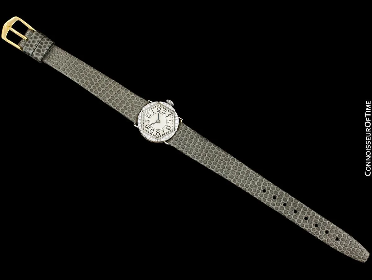 1930's Cresarrow Vintage Art Deco Ladies Watch - 18K Gold & Diamonds (Platinum)