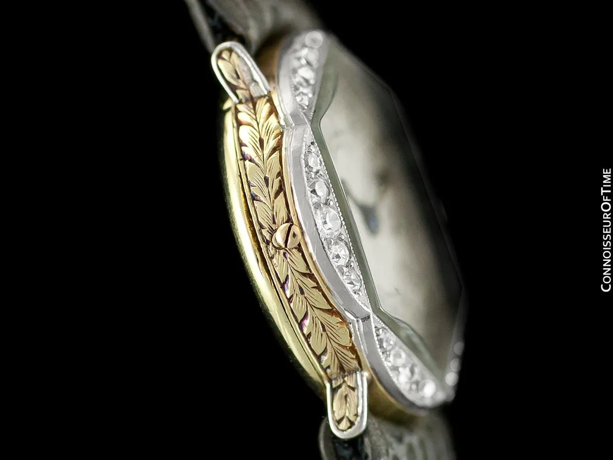 1930's Cresarrow Vintage Art Deco Ladies Watch - 18K Gold & Diamonds (Platinum)