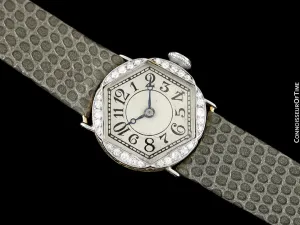 1930's Cresarrow Vintage Art Deco Ladies Watch - 18K Gold & Diamonds (Platinum)
