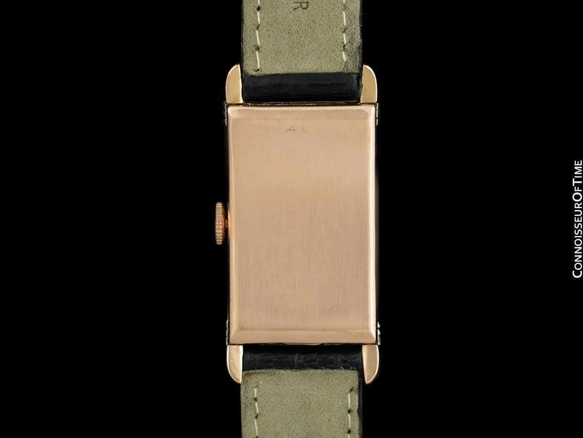 1937 Elgin Vintage Art Deco Mens Watch with Gadrooned Lugs - 14K Rose & White Gold with Diamonds