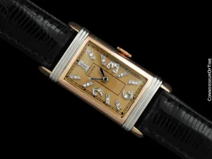 1937 Elgin Vintage Art Deco Mens Watch with Gadrooned Lugs - 14K Rose & White Gold with Diamonds