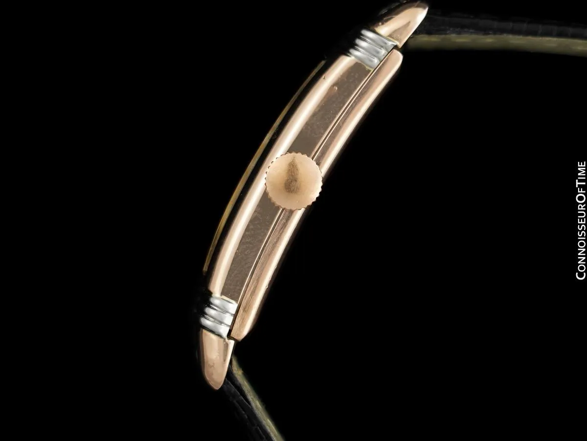 1937 Elgin Vintage Art Deco Mens Watch with Gadrooned Lugs - 14K Rose & White Gold with Diamonds