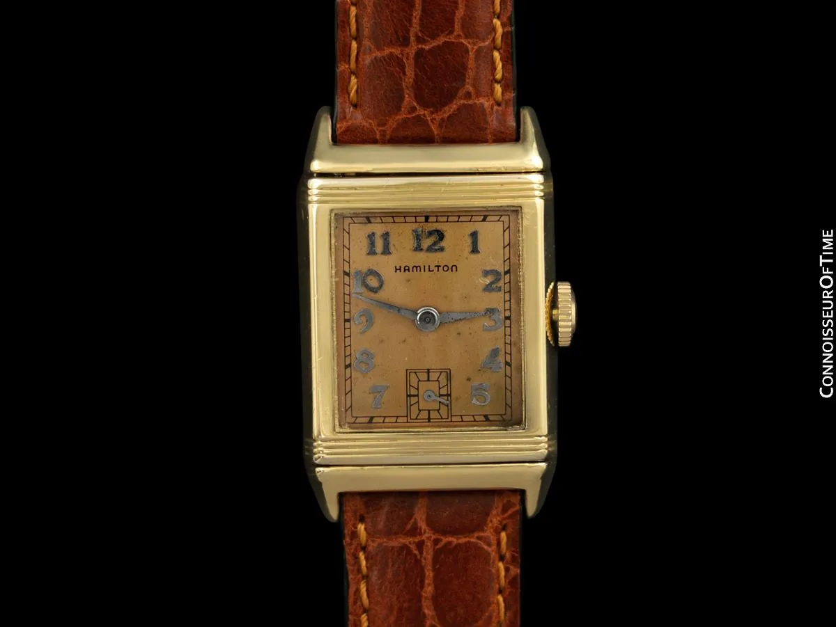 1939 Hamilton Otis Reverso Vintage Mens Watch "Studebaker" Cars - 14K Gold Filled