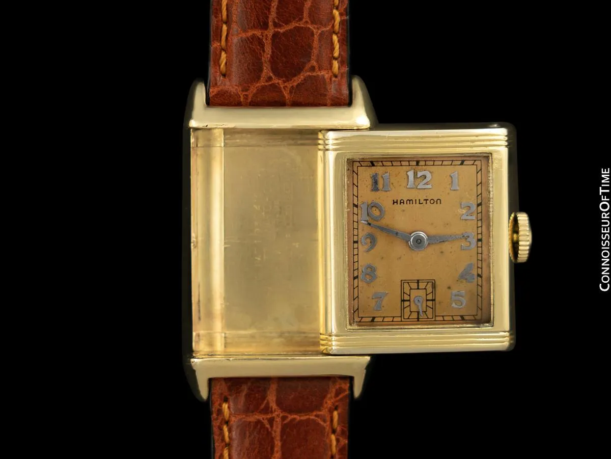 1939 Hamilton Otis Reverso Vintage Mens Watch "Studebaker" Cars - 14K Gold Filled