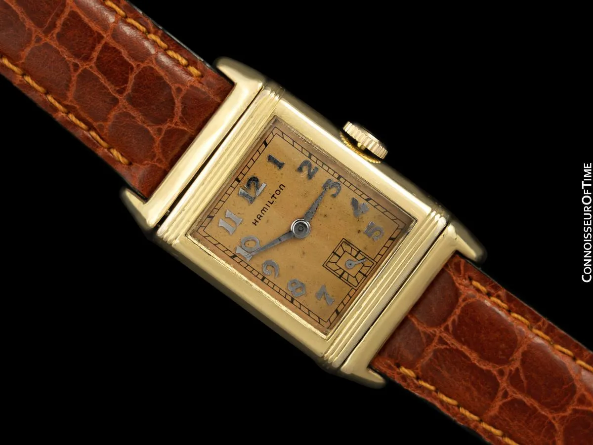 1939 Hamilton Otis Reverso Vintage Mens Watch "Studebaker" Cars - 14K Gold Filled
