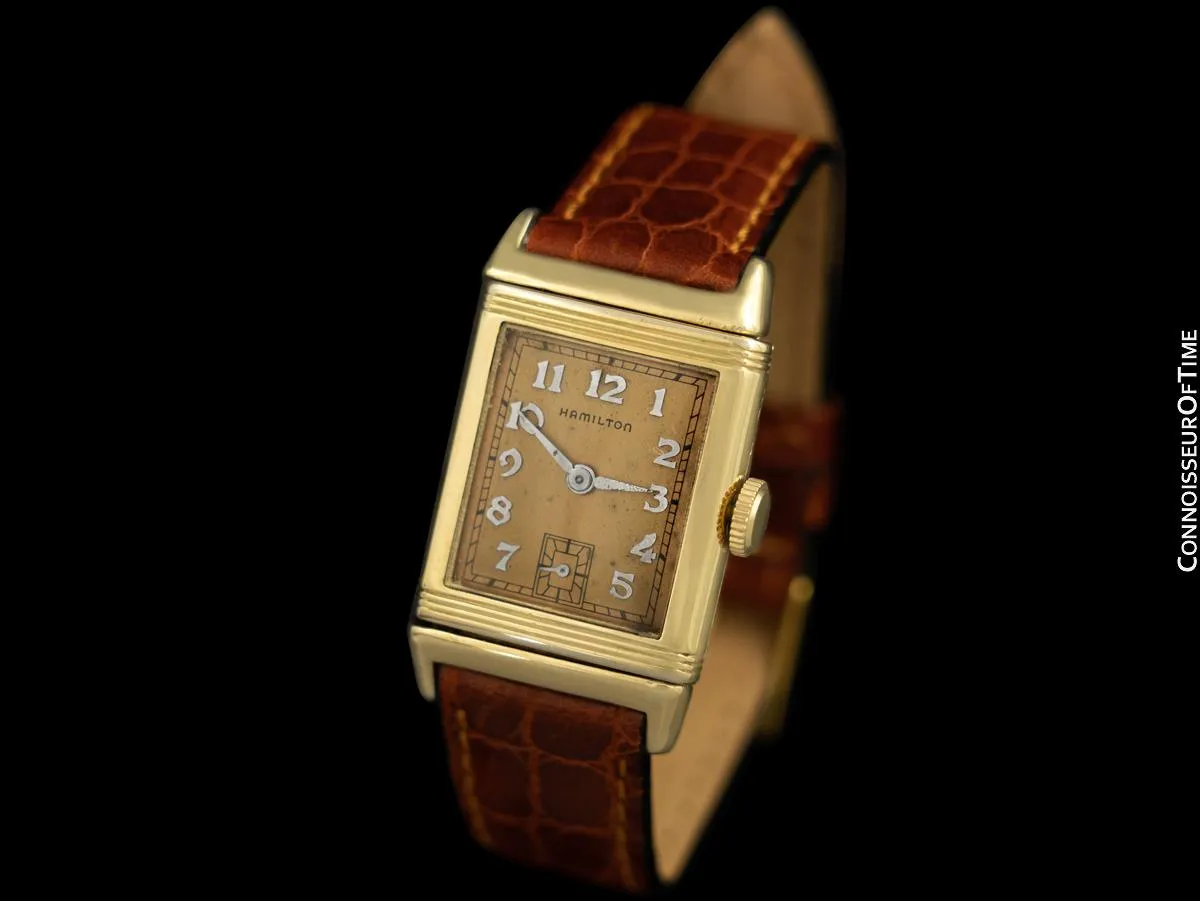 1939 Hamilton Otis Reverso Vintage Mens Watch "Studebaker" Cars - 14K Gold Filled