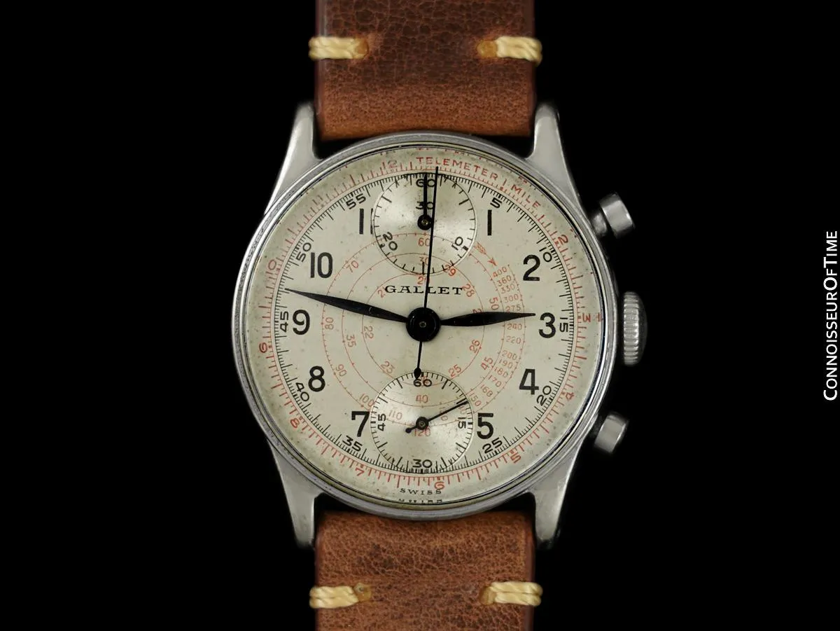 1940's Gallet Vintage Midsize Up & Down Chronograph - Chrome & Stainless Steel