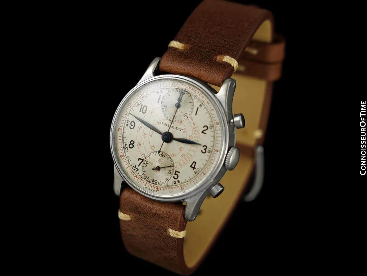 1940's Gallet Vintage Midsize Up & Down Chronograph - Chrome & Stainless Steel