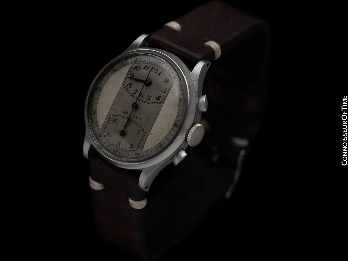 1940's Gallet Vintage Regulator Mens Chronograph Watch - Stainless Steel