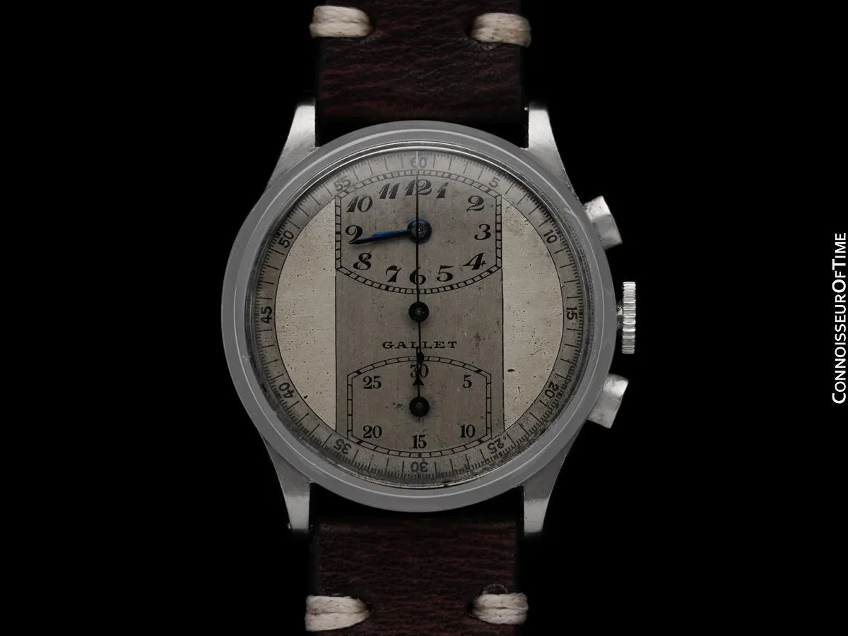 1940's Gallet Vintage Regulator Mens Chronograph Watch - Stainless Steel