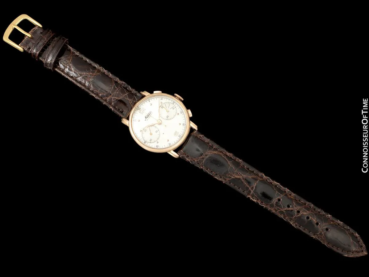 1940's Minerva Vintage Mens 13-20 Chronograph Watch with Special Lugs - 18K Rose Gold