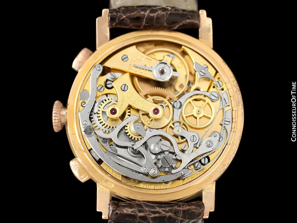 1940's Minerva Vintage Mens 13-20 Chronograph Watch with Special Lugs - 18K Rose Gold