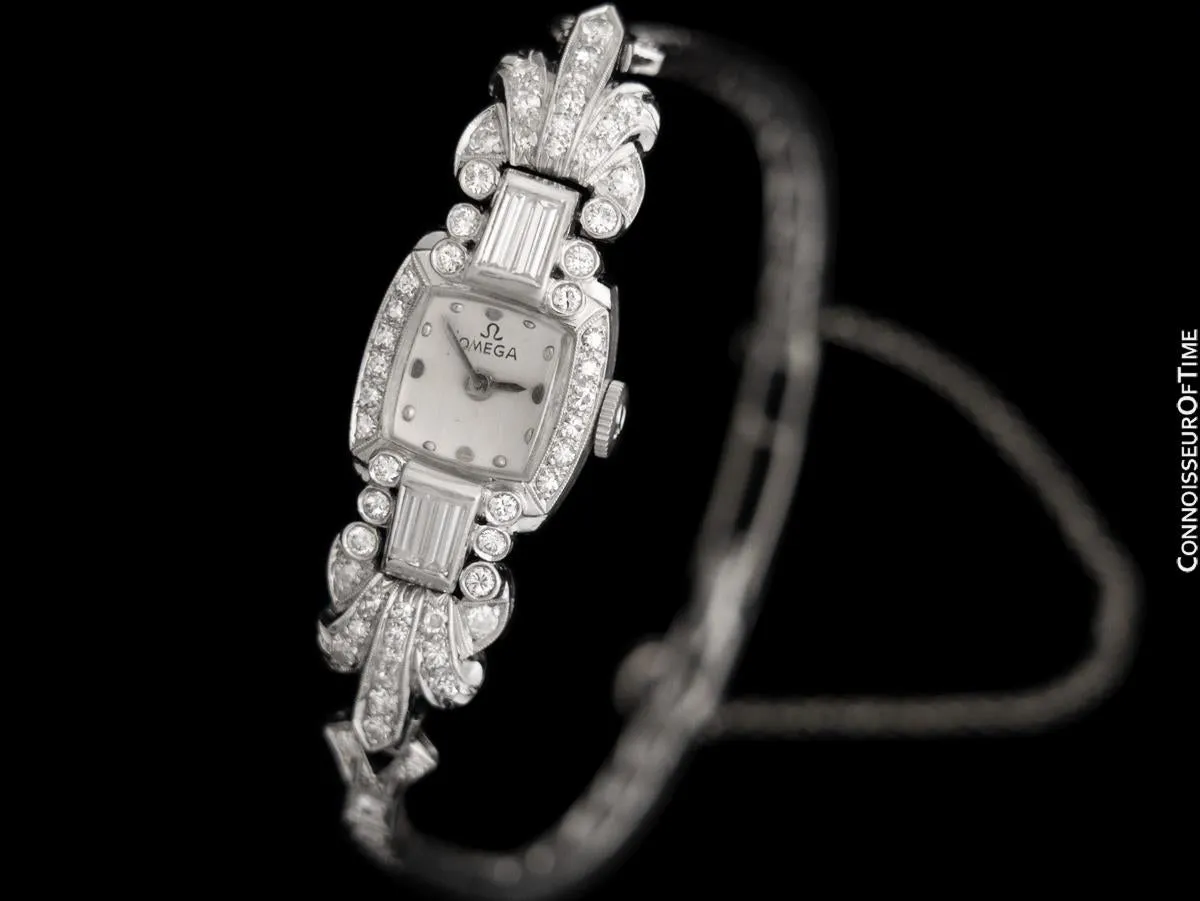 1940's Vintage Ladies Watch with Omega Movement - Platinum and Over 2 Carats of Diamonds