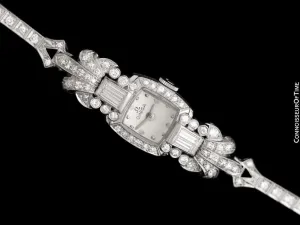 1940's Vintage Ladies Watch with Omega Movement - Platinum and Over 2 Carats of Diamonds