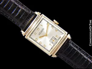 1944 Jaeger LeCoultre Vintage Mens Rectangular Watch - 14K Gold