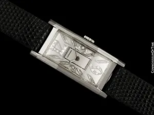 1946 Longines Vintage Mens Large Art Deco Watch - Platinum & Diamonds