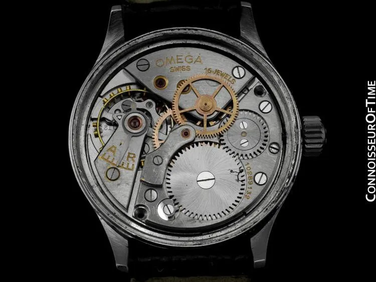 1947 Omega Vintage Ref. 2179/4 Large Mens Watch, Stainless Steel - Military Style Watch