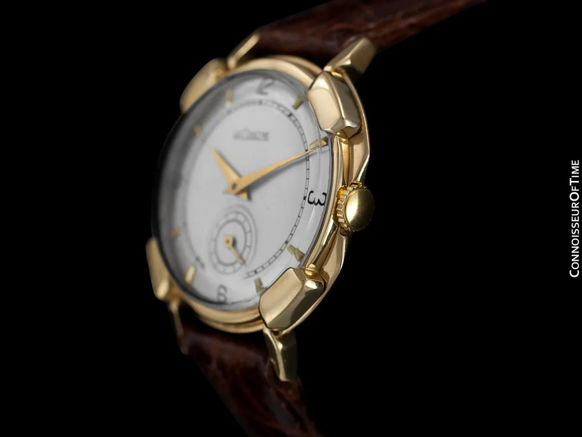 1948 Jaeger-LeCoultre Vintage Mens Watch, Rare Case, 14K Gold - The Pershing