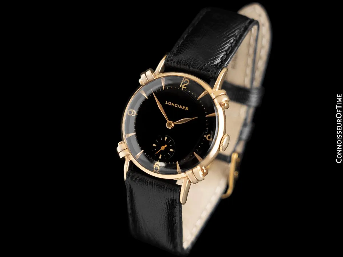 1950 Longines Vintage Mens Midsize Watch with Knot Lugs - 14K Gold
