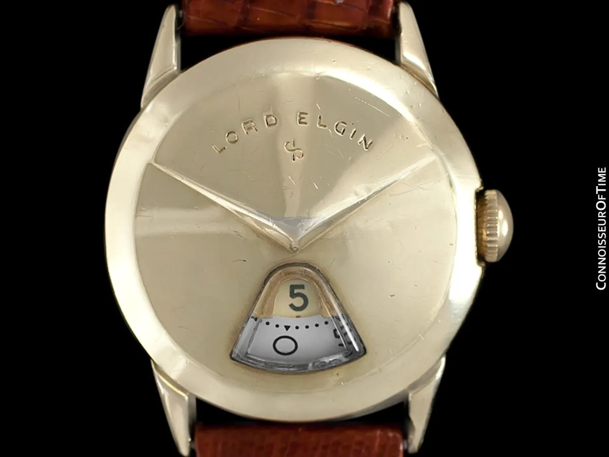1950's Lord Elgin Direct Read "Chevron" Digital Jump Hour Watch - 14K Gold Filled
