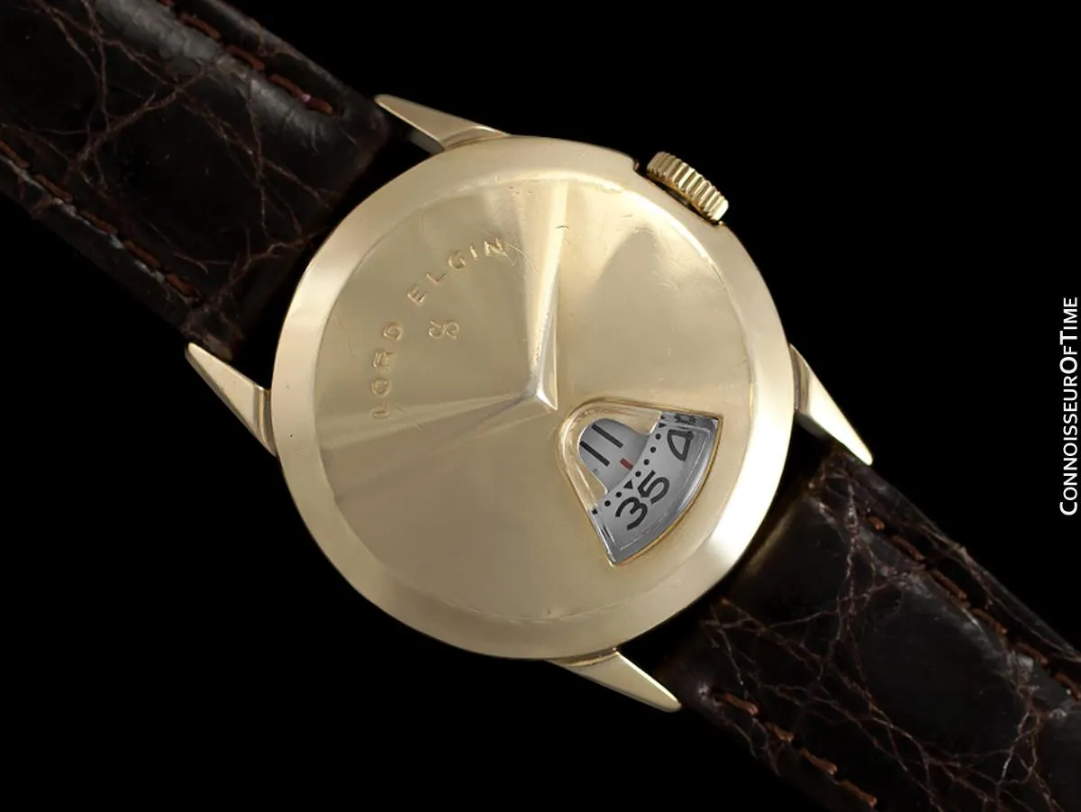 1950's Lord Elgin Direct Read "Chevron" Digital Jump Hour Watch - 14K Gold Filled