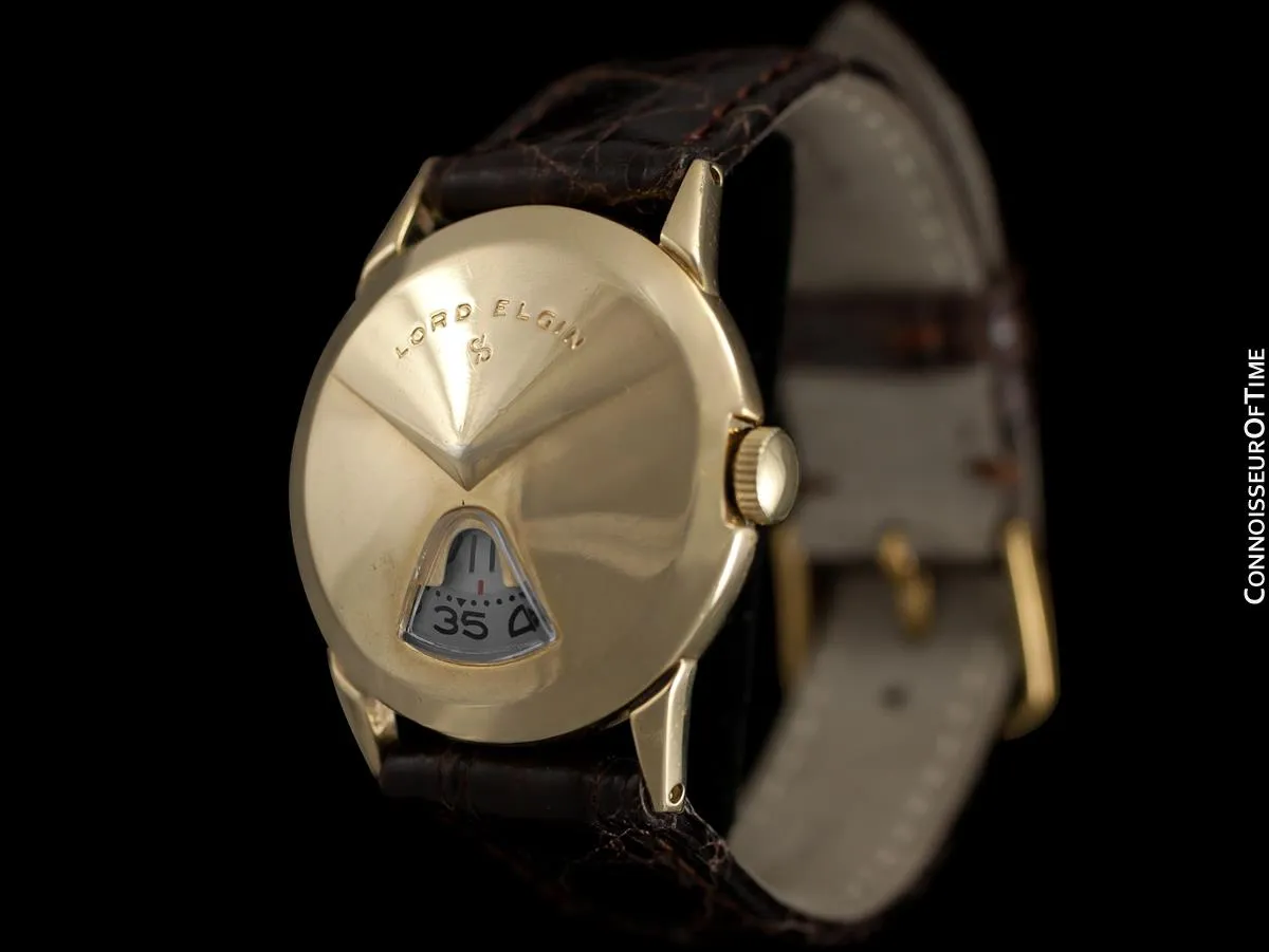 1950's Lord Elgin Direct Read "Chevron" Digital Jump Hour Watch - 14K Gold Filled