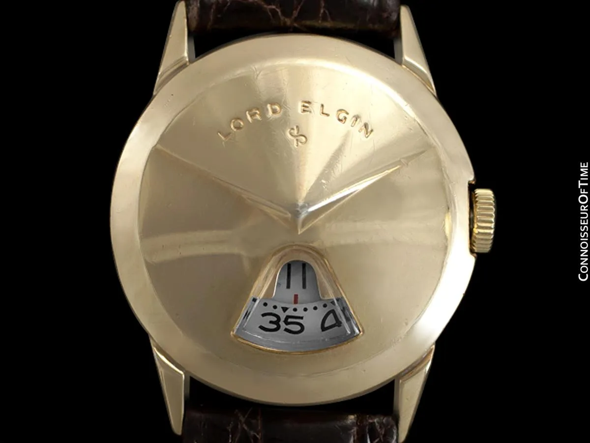 1950's Lord Elgin Direct Read "Chevron" Digital Jump Hour Watch - 14K Gold Filled