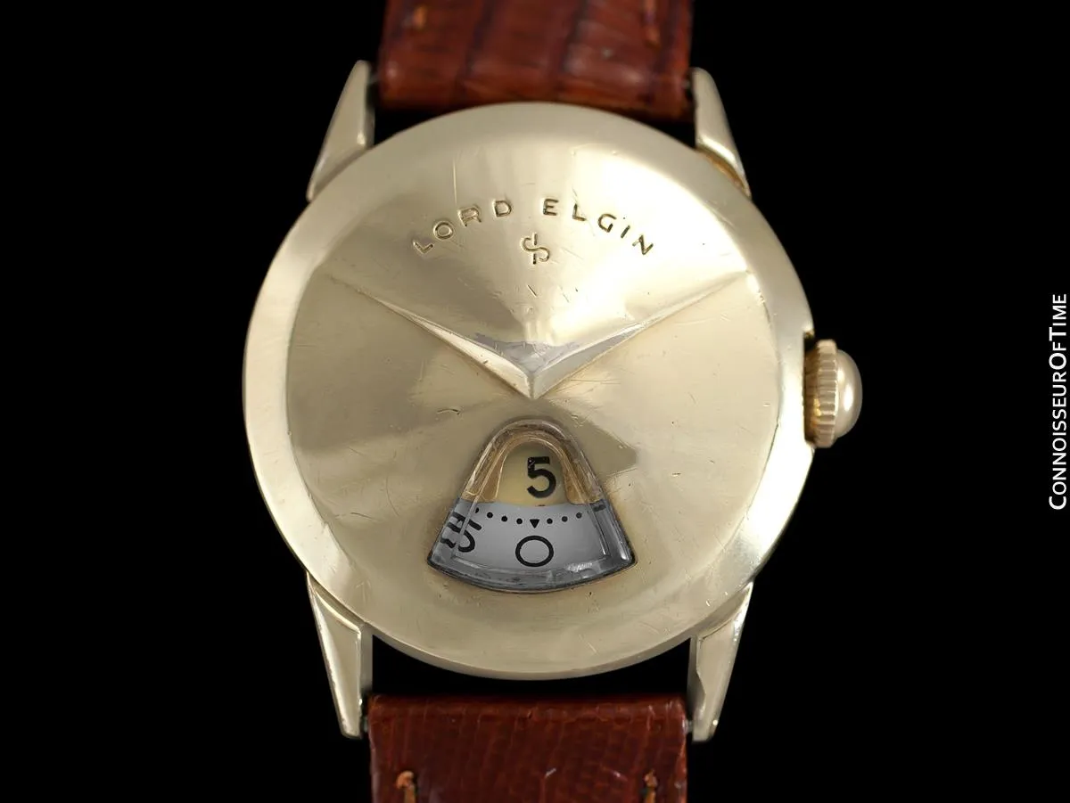 1950's Lord Elgin Direct Read "Chevron" Digital Jump Hour Watch - 14K Gold Filled