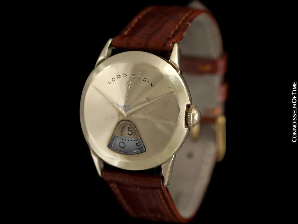 1950's Lord Elgin Direct Read "Chevron" Digital Jump Hour Watch - 14K Gold Filled
