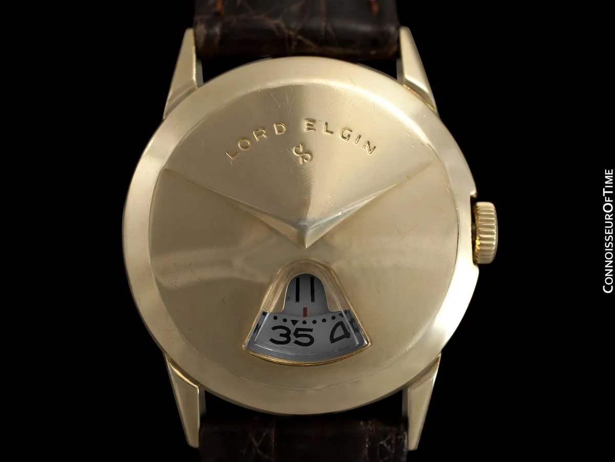 1950's Lord Elgin Direct Read "Chevron" Digital Jump Hour Watch - 14K Gold Filled