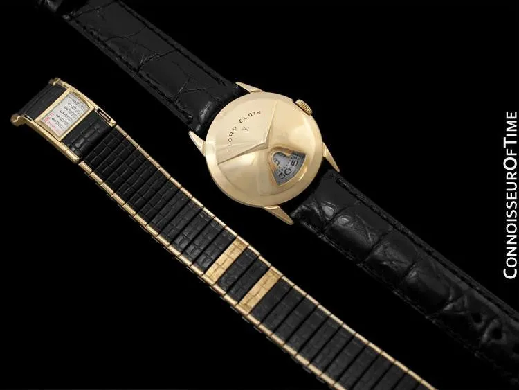 1950's Lord Elgin Direct Read "Chevron" Digital Jump Hour Watch - 14K Gold Filled