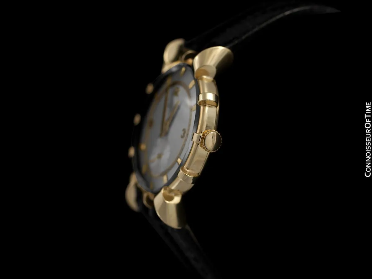 1952 Jaeger-Lecoultre Vintage Mens Watch, Rare Bradley II Model, 14K Gold - The Ships Wheel