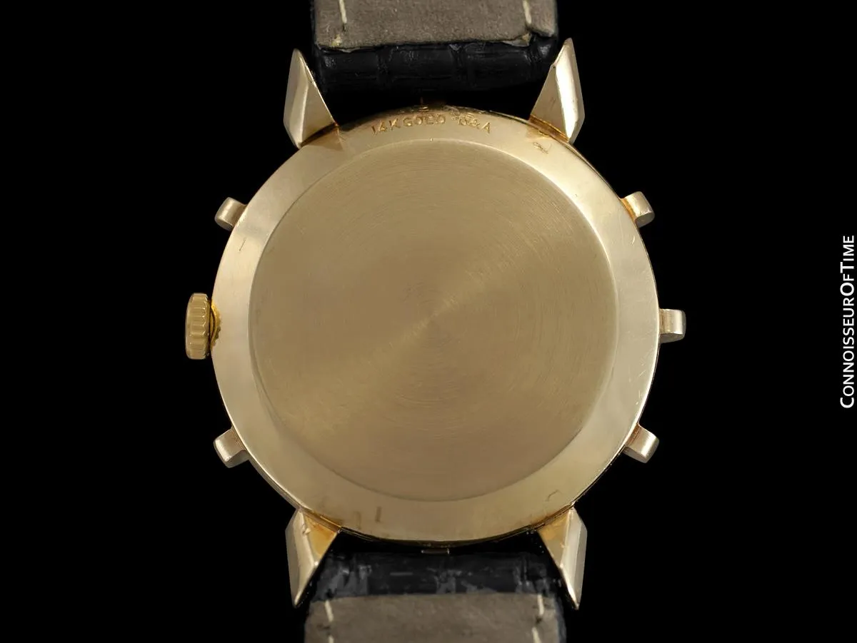 1952 Jaeger-Lecoultre Vintage Mens Watch, Rare Bradley II Model, 14K Gold - The Ships Wheel