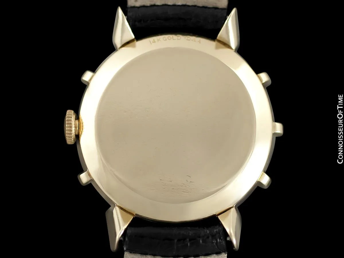 1952 Jaeger-LeCoultre Vintage Mens Watch, Rare Bradley II Model, 14K Gold - The Ships Wheel