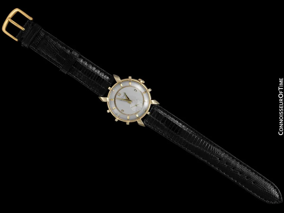 1952 Jaeger-Lecoultre Vintage Mens Watch, Rare Bradley II Model, 14K Gold - The Ships Wheel
