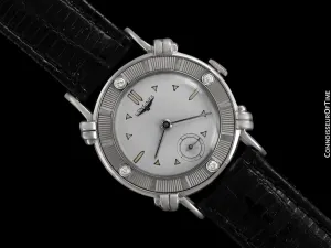 1952 Longines Vintage Mens Midsize Watch with Knot Lugs - 14K White Gold and Diamonds