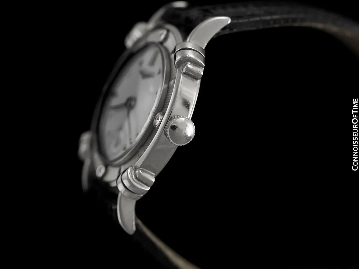 1952 Longines Vintage Mens Midsize Watch with Knot Lugs - 14K White Gold and Diamonds