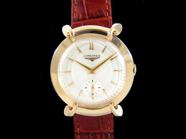 1954 Longines Vintage Mens Handwound Dress Watch, Beautiful Design - 14K Gold