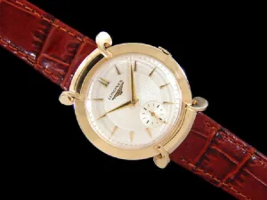 1954 Longines Vintage Mens Handwound Dress Watch, Beautiful Design - 14K Gold
