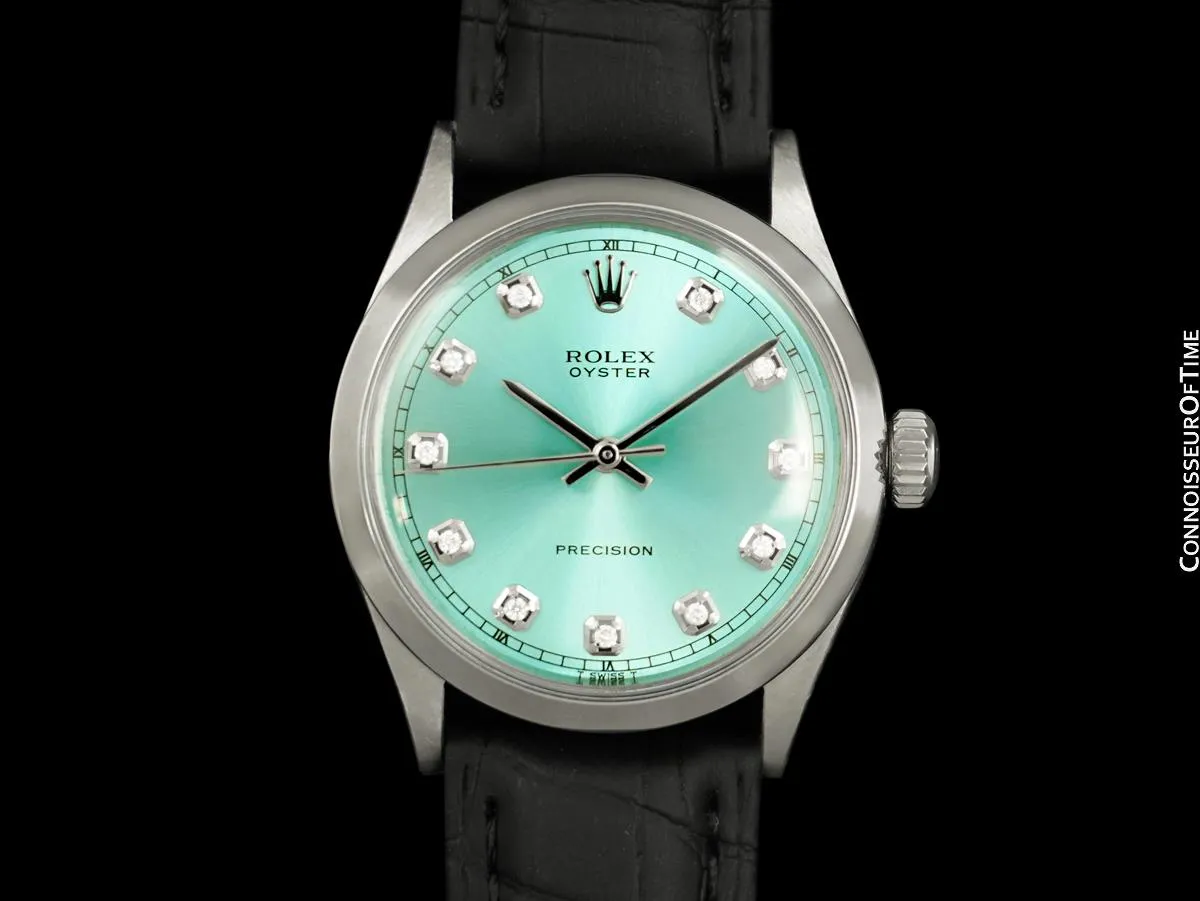1957 Rolex Oyster Precision Classic Vintage Mens Handwound Watch with Tiffany Blue Dial - Stainless Steel & Diamond