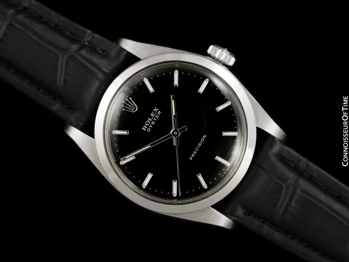 1961 Rolex Oyster Precision Classic Vintage Mens Handwound Watch with Black Dial - Stainless Steel