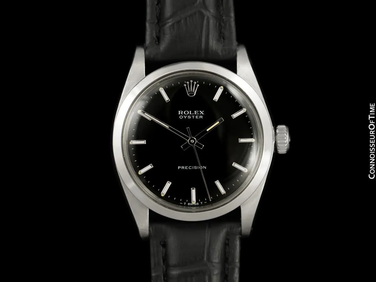 1961 Rolex Oyster Precision Classic Vintage Mens Handwound Watch with Black Dial - Stainless Steel