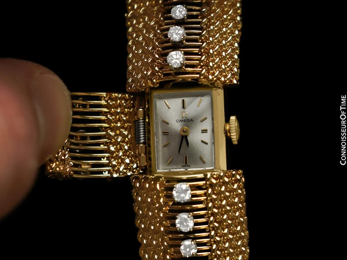 1964 Omega Ladies Vintage Cocktail Covered 14K Gold & Diamond Watch - All Original