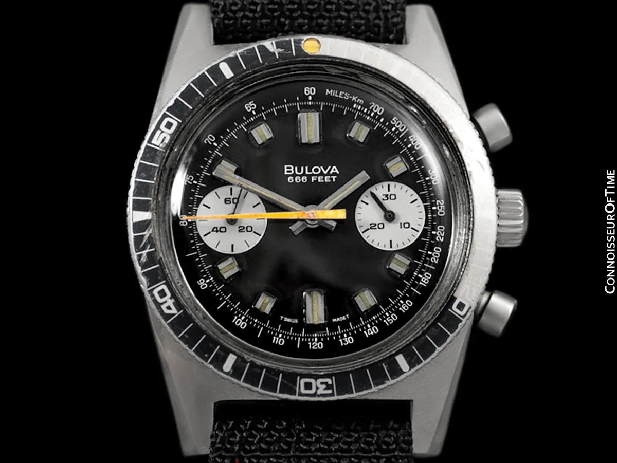 1970 Bulova Deep Sea 666 ft. Divers Vintage Mens Ghost Coke Bezel Chronograph Watch - Stainless Steel