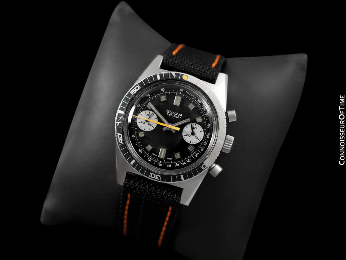1970 Bulova Deep Sea 666 ft. Divers Vintage Mens Ghost Coke Bezel Chronograph Watch - Stainless Steel