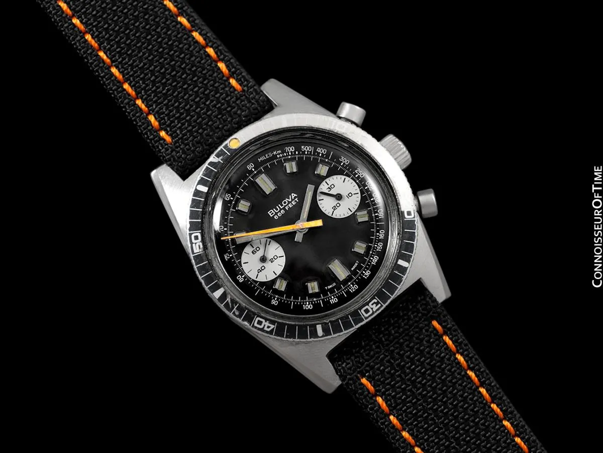 1970 Bulova Deep Sea 666 ft. Divers Vintage Mens Ghost Coke Bezel Chronograph Watch - Stainless Steel