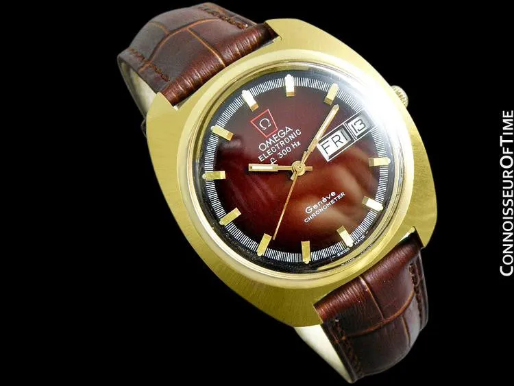 1973 Omega Geneve Chronometer f300 Hz Accutron Large Vintage Mens - 18K Gold Plated & Stainless Steel